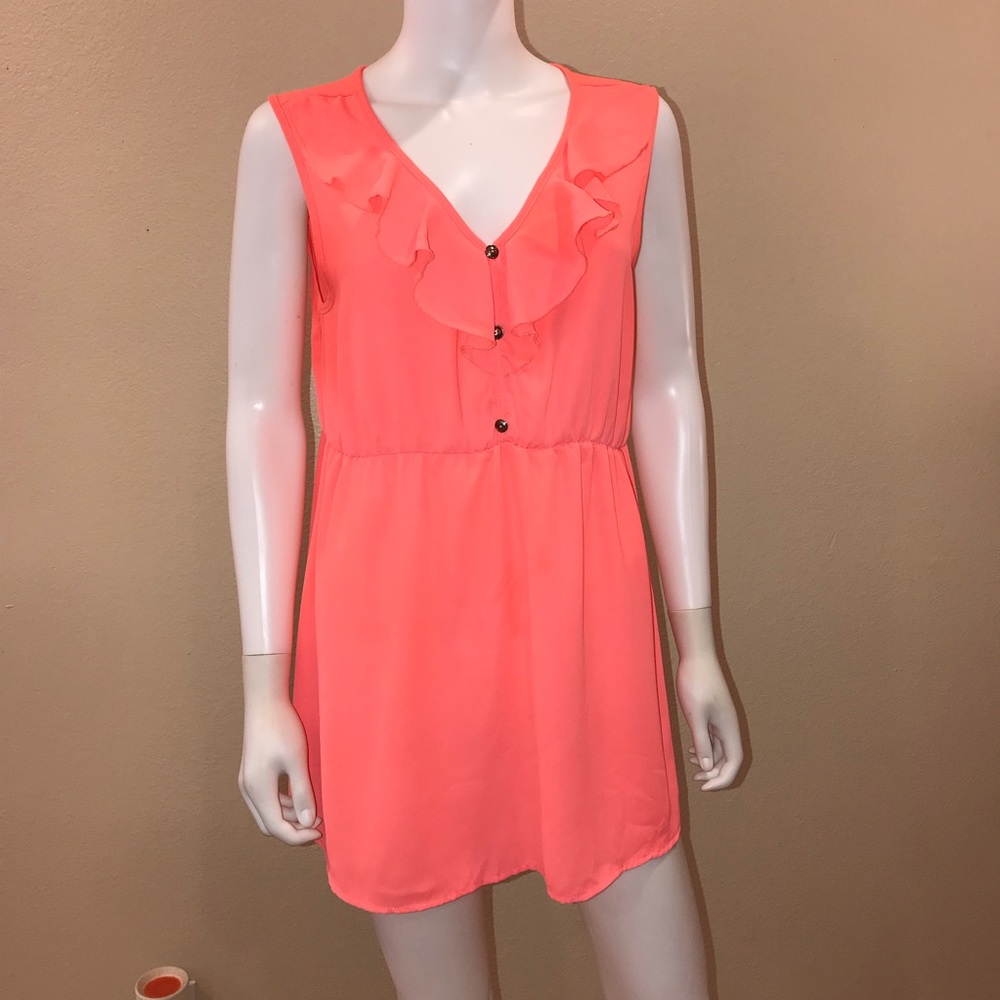 Tovia Tunic Mini Dress Womens XL Junior Neon Coral Fit Flare Mexico Made y2k
